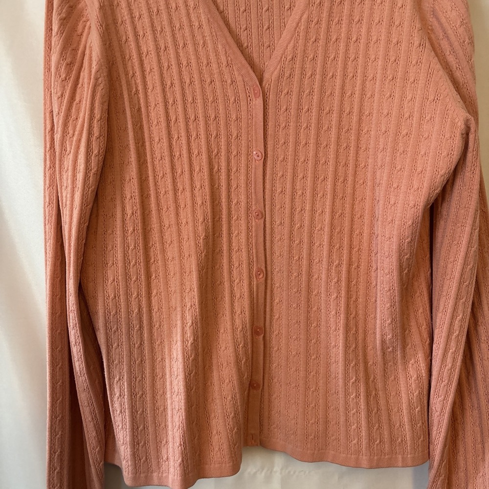 Kate Hill 75% Silk Sweater Set Twinset‎ Tank Top Button cardigan XL Pink/peach